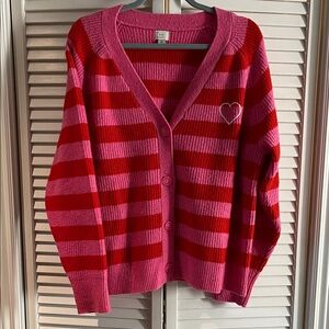 A New Day Pink and Red Striped Cardigan